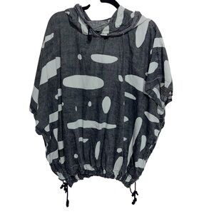 UZI NYC Top Womens One Size Cotton Oversized Hoodie Abtract Artsy Lagenlook Boho